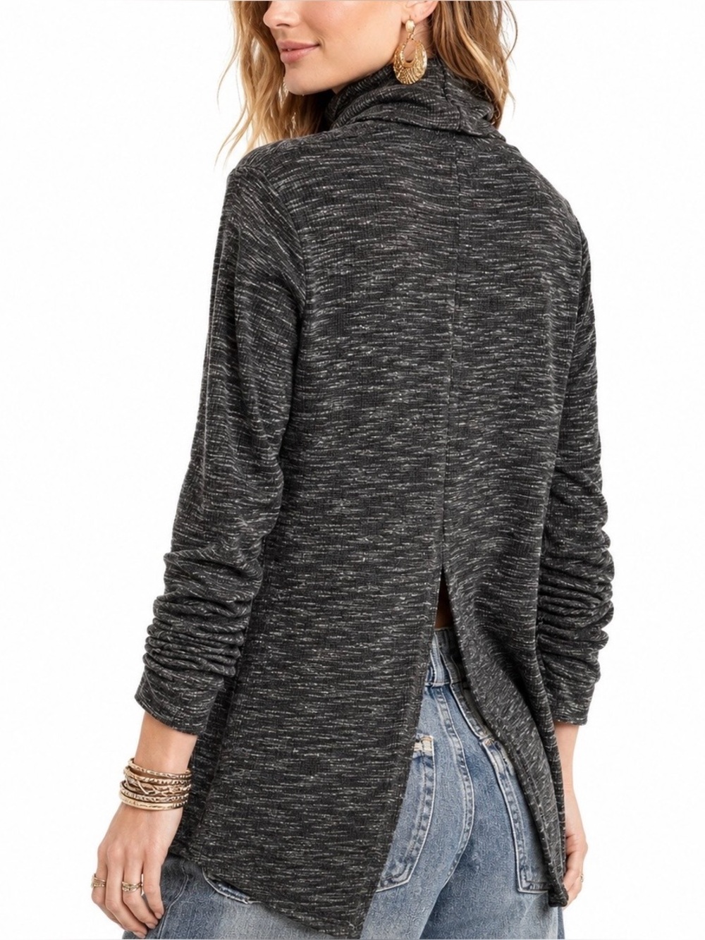 Free People We The Free Stone Cold Turtleneck Size M Split Back Heathered Gray